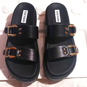 Steve Madden ⚜️ Platform Slide Sandal ⚜️ Goldtone Buckle Design  10 ⚜️